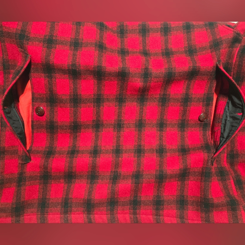 Vtg Woolrich Hunting Jacket Red Buffalo Plaid Mackinaw Sz.38 Back Game Pouch - Picture 8 of 11